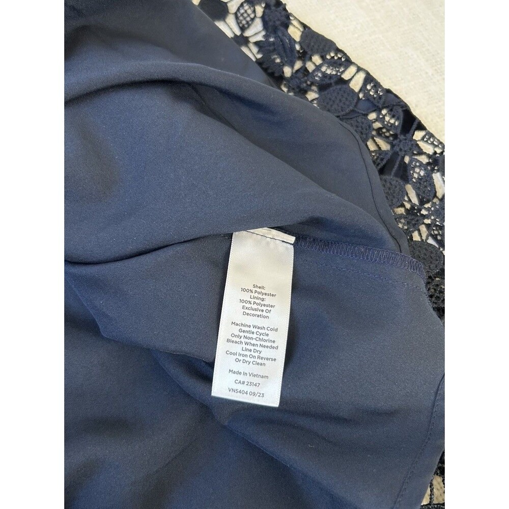 Talbots Medallion Navy Floral Lace A-Line Midi Dress Lined Square Neck Size 18 - Picture 9 of 11